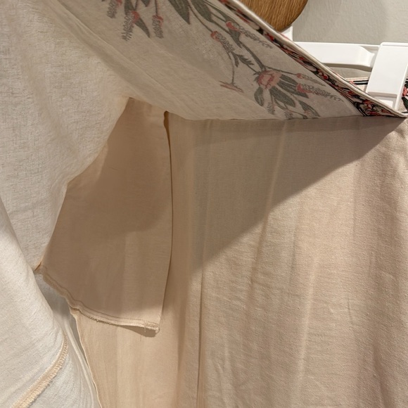 Max Studio Women’s Cream Floral Embroidered Midi Skirt Linen Pockets Size L - Picture 7 of 7